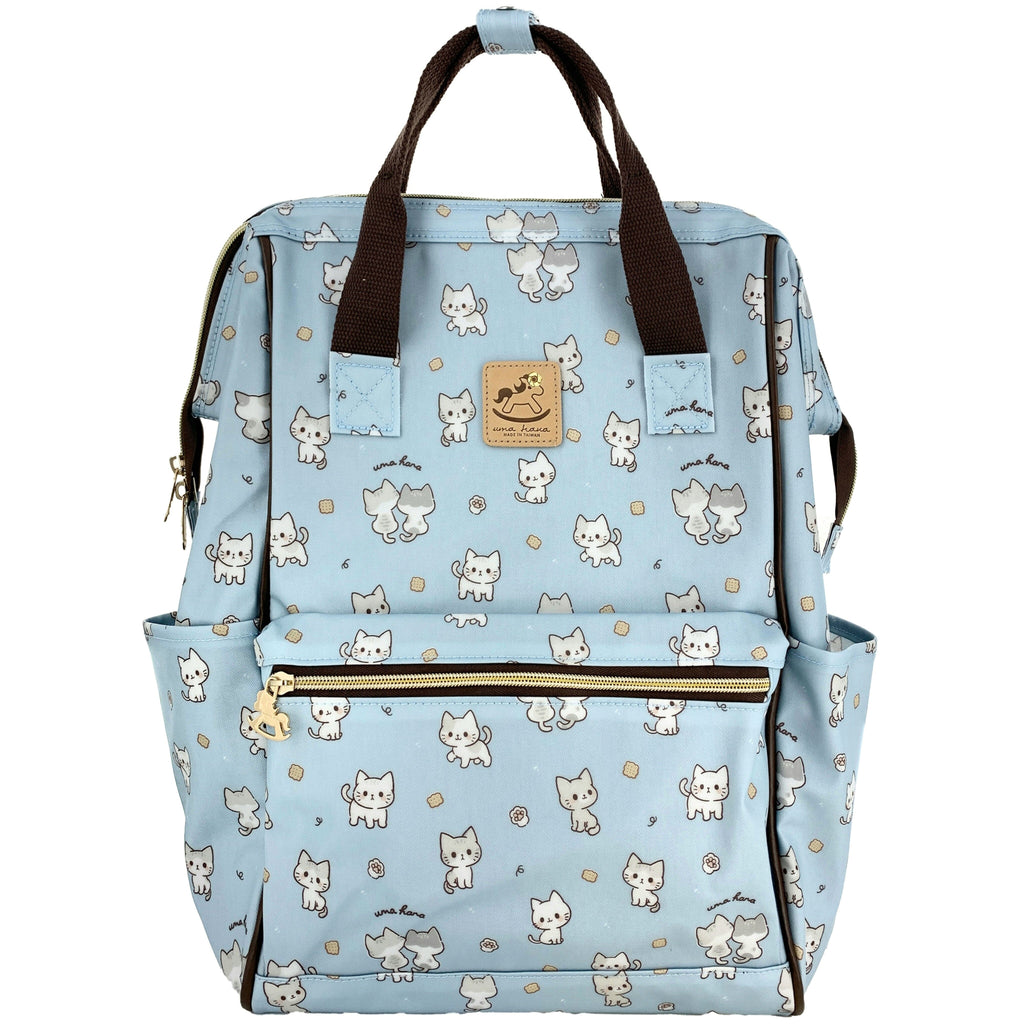 Baby Blue Crumbs & Kittens Large Opening Backpack