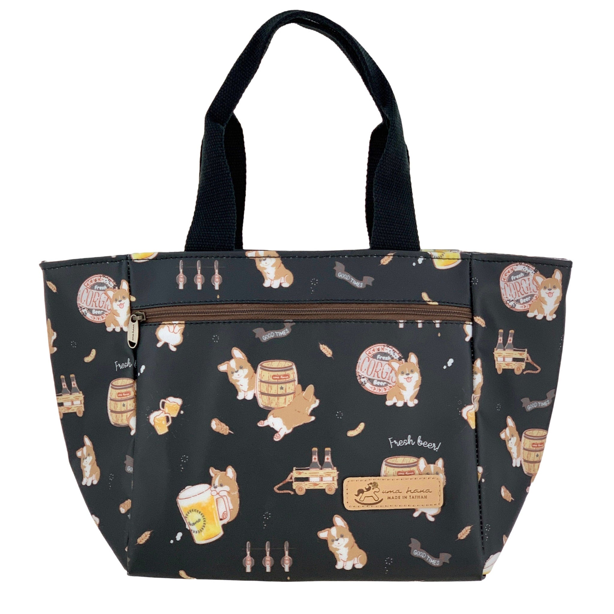 Black Beer Corgi Insulated Lunch Tote