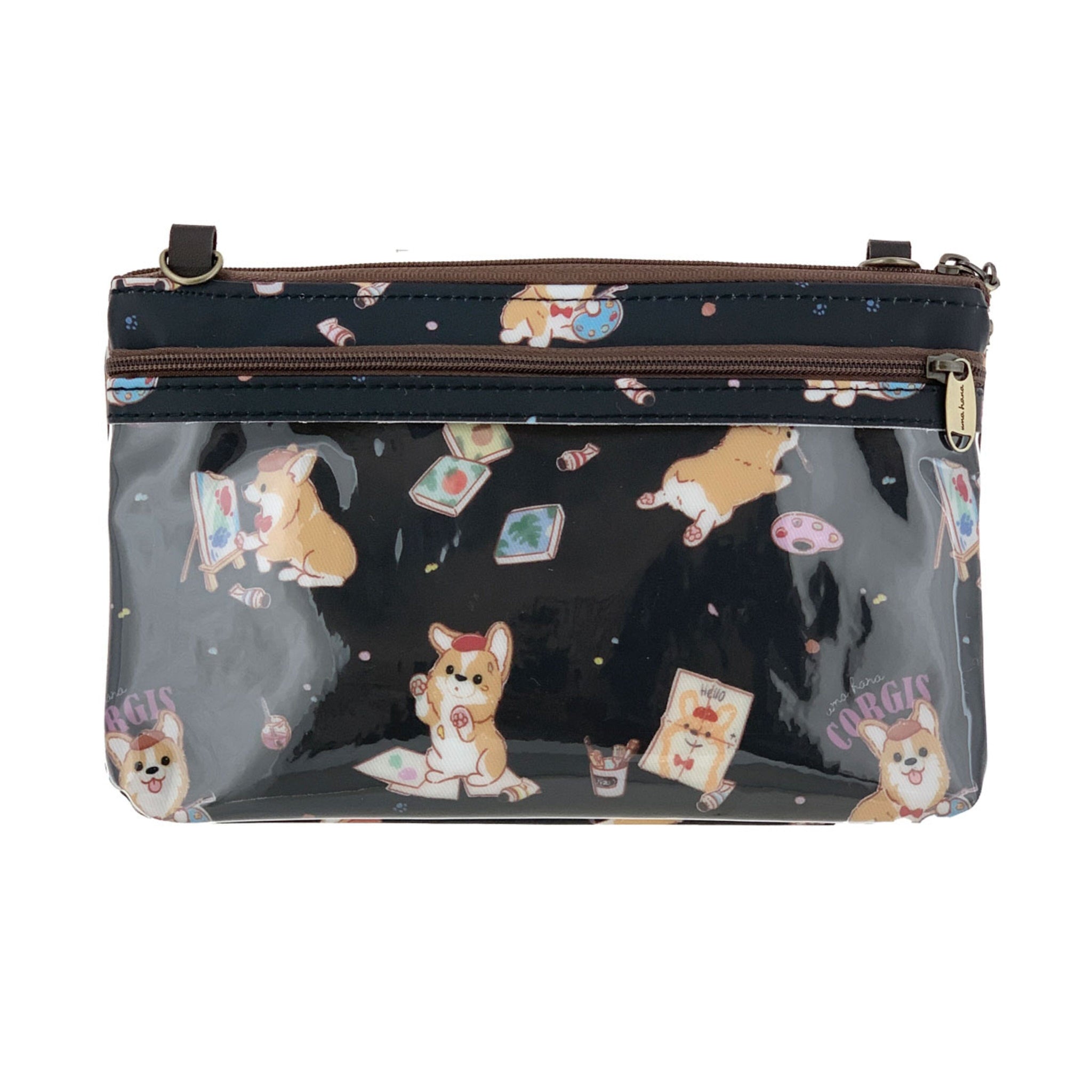 Black Color Me Corgi Zipper Crossbody