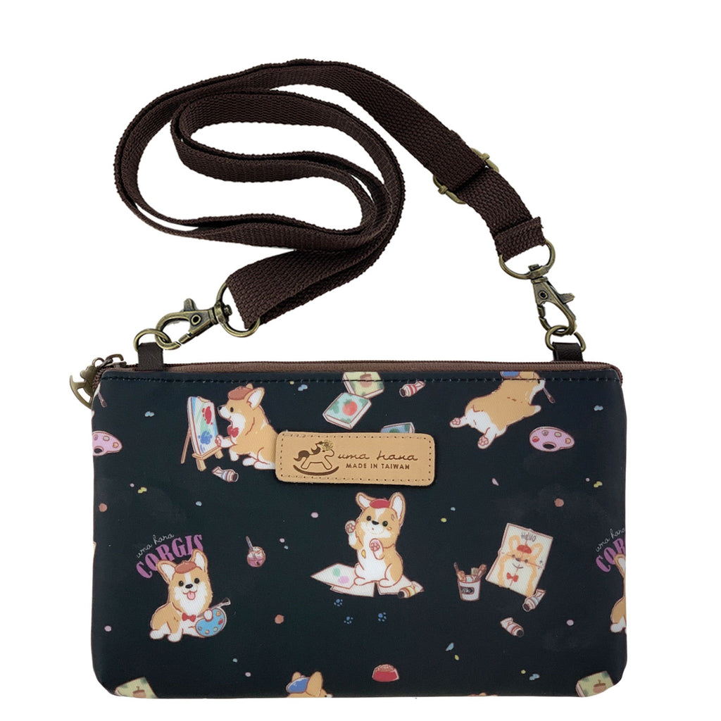 Black Color Me Corgi Zipper Crossbody
