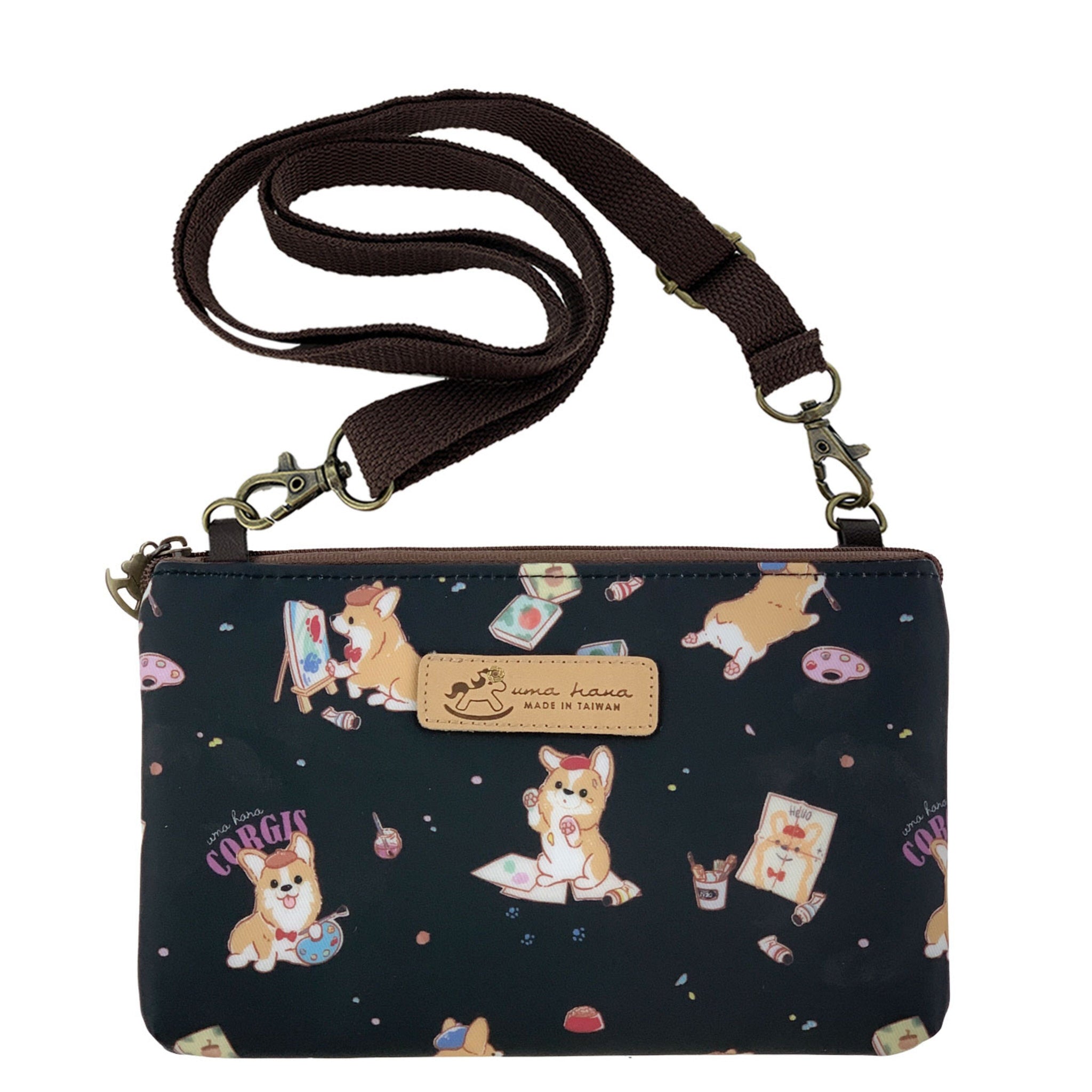 Black Color Me Corgi Zipper Crossbody