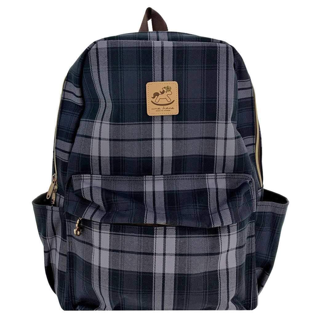 Black & Gray Plaid Large Backpack Backpack Tworgis 