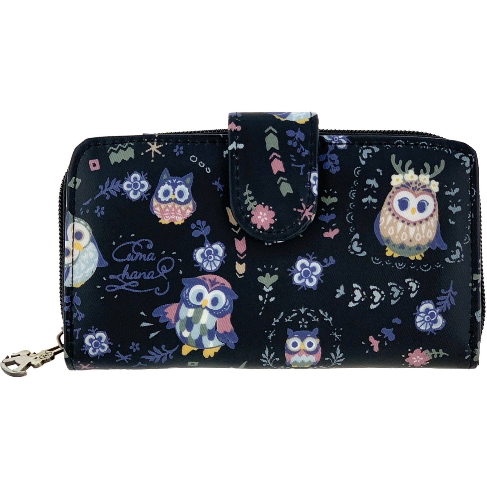 Black Owl Leaves Medium Snap Fold Wallet Wallet Tworgis 