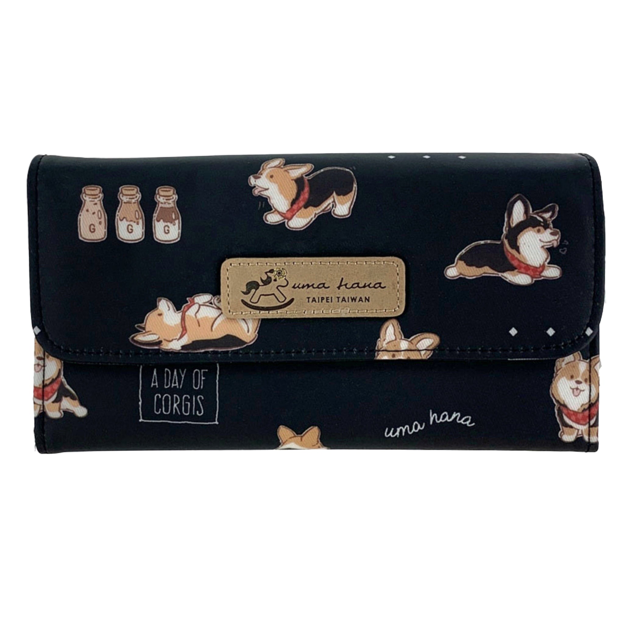 Black Tricolor Corgi Multifunctional Wallet Wallet Tworgis 