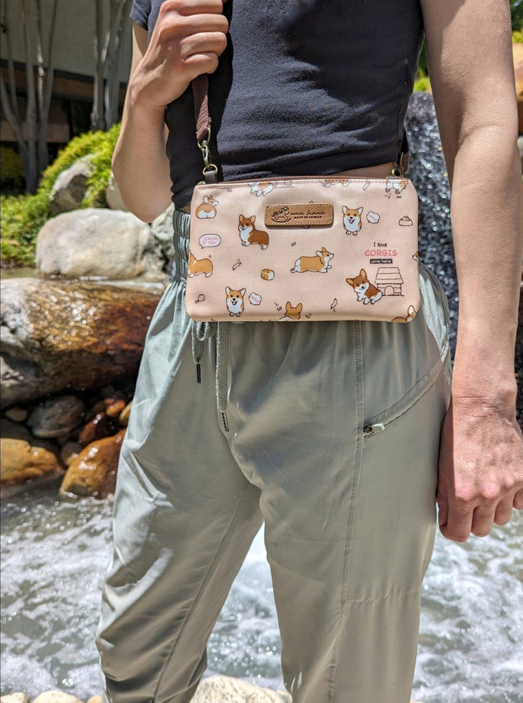 Peach Corgi Puppy Zipper Crossbody