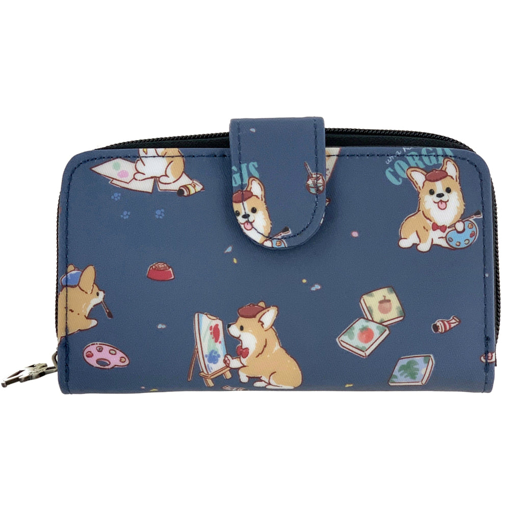 Blue Color Me Corgi Medium Snap Fold Wallet Wallet Tworgis 