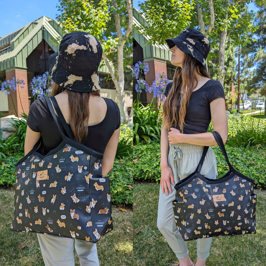 Black Corgi Puppy Trapeze Shoulder Tote