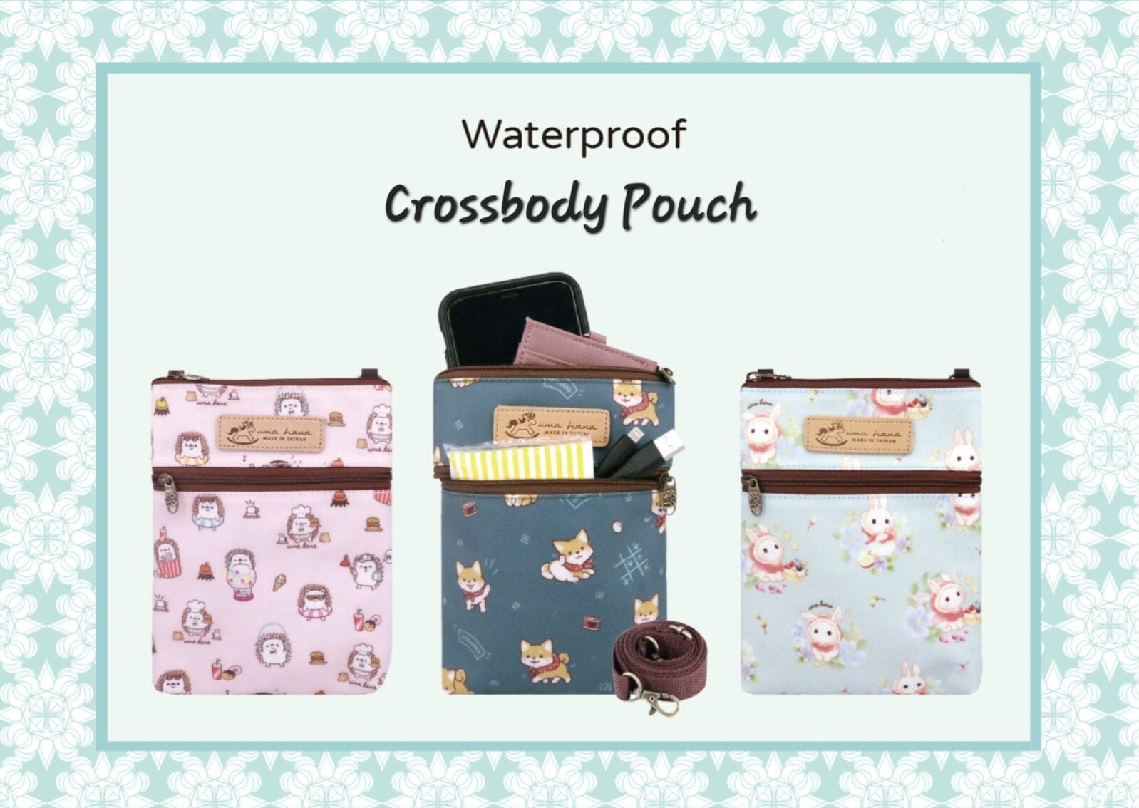 Blue Corgis & Coffee Crossbody Pouch