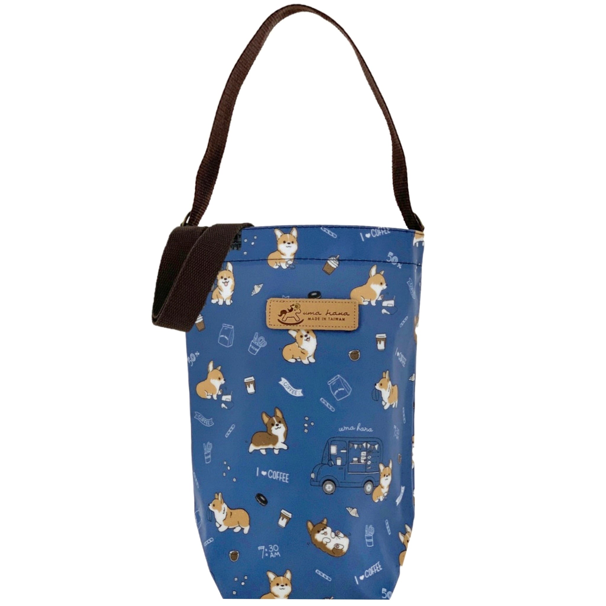 Blue Corgis & Coffee Large Water Bottle Crossbody Drink Holder Tworgis 