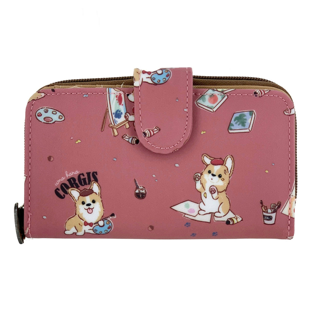 Cherry Red Color Me Corgi Medium Snap Fold Wallet Wallet Tworgis 