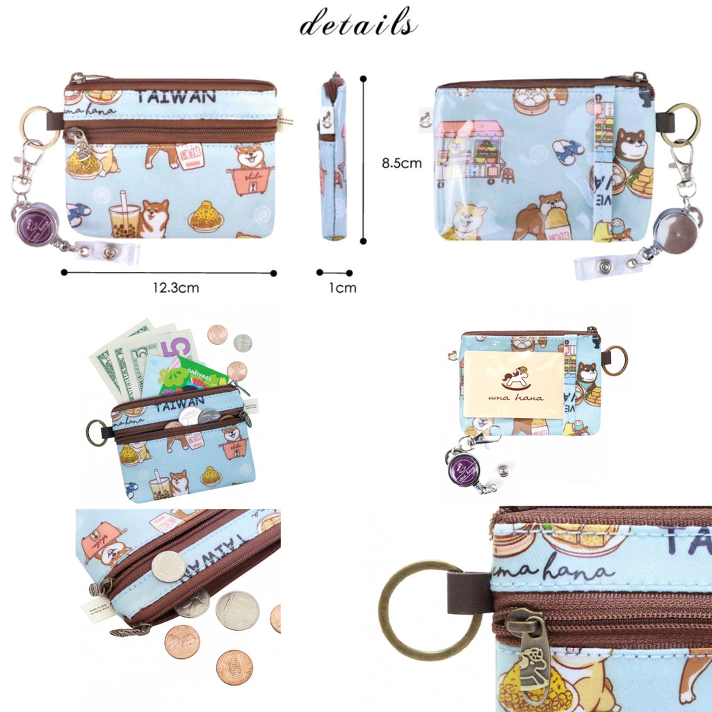 Blue Corgis & Coffee Retractable Coin Purse