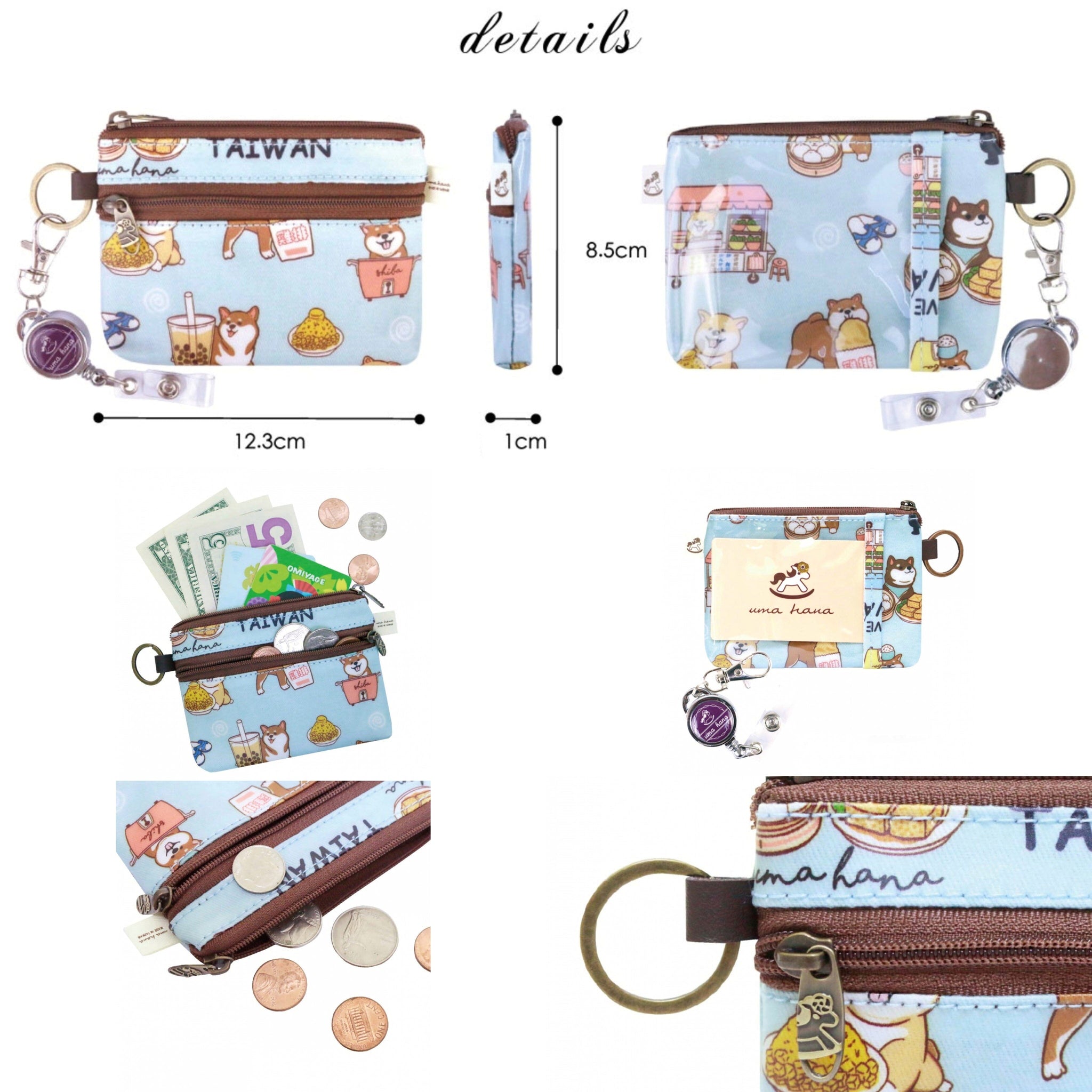 Blue Corgis & Coffee Retractable Coin Purse
