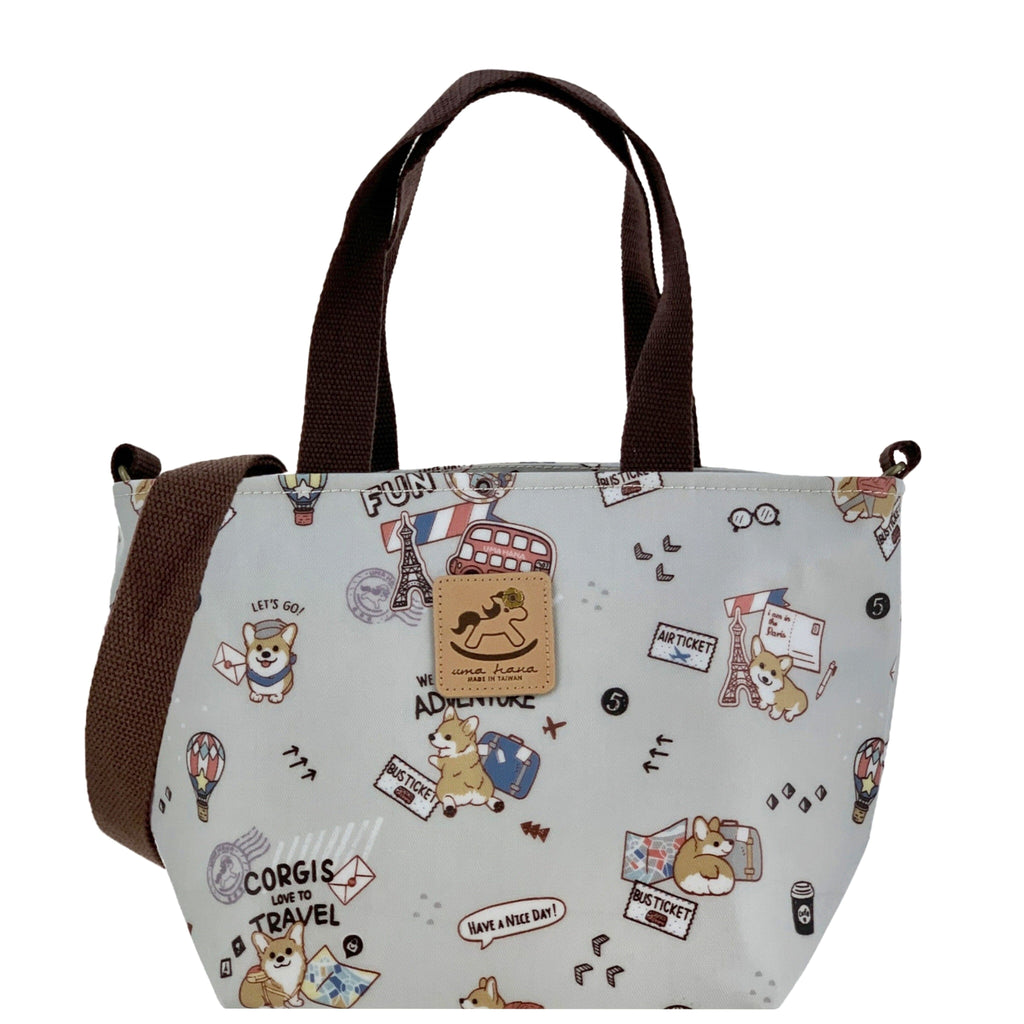 go travel tote bag Gray Corgi Adventure Mini Travel Tote