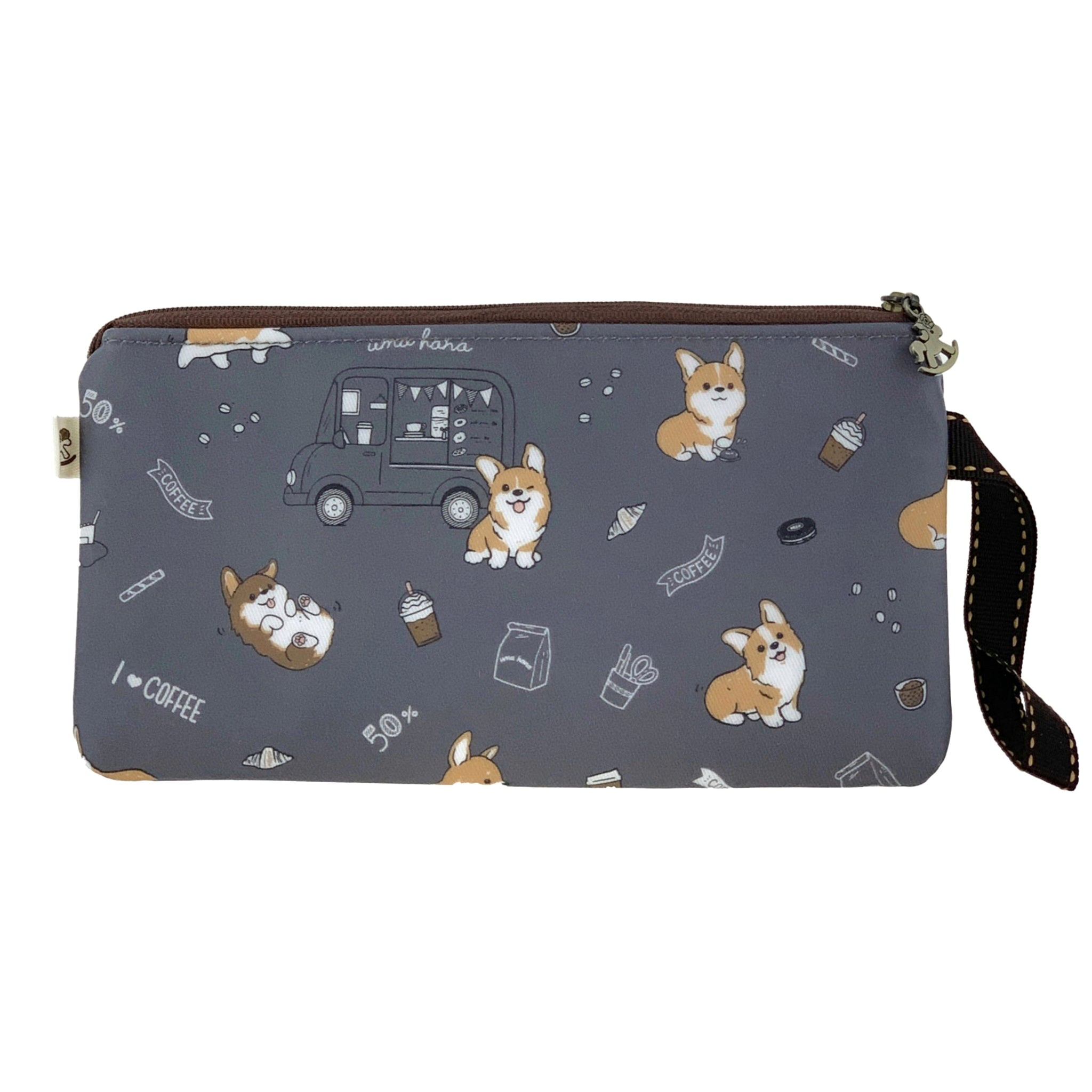 Gray Corgis & Coffee Long Coin Purse Long Coin Purse Tworgis 