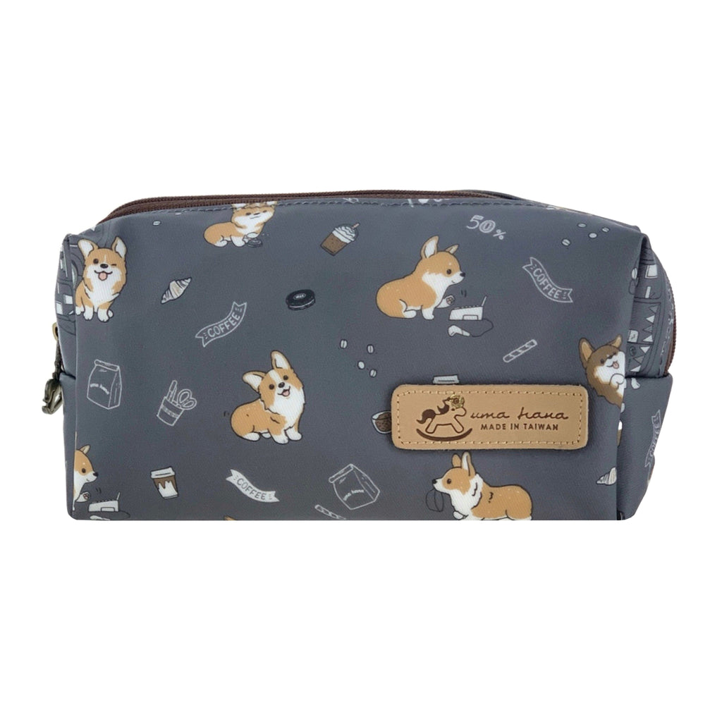 Gray Corgis & Coffee Rectangle Cosmetic Bag Cosmetic Bag Tworgis 
