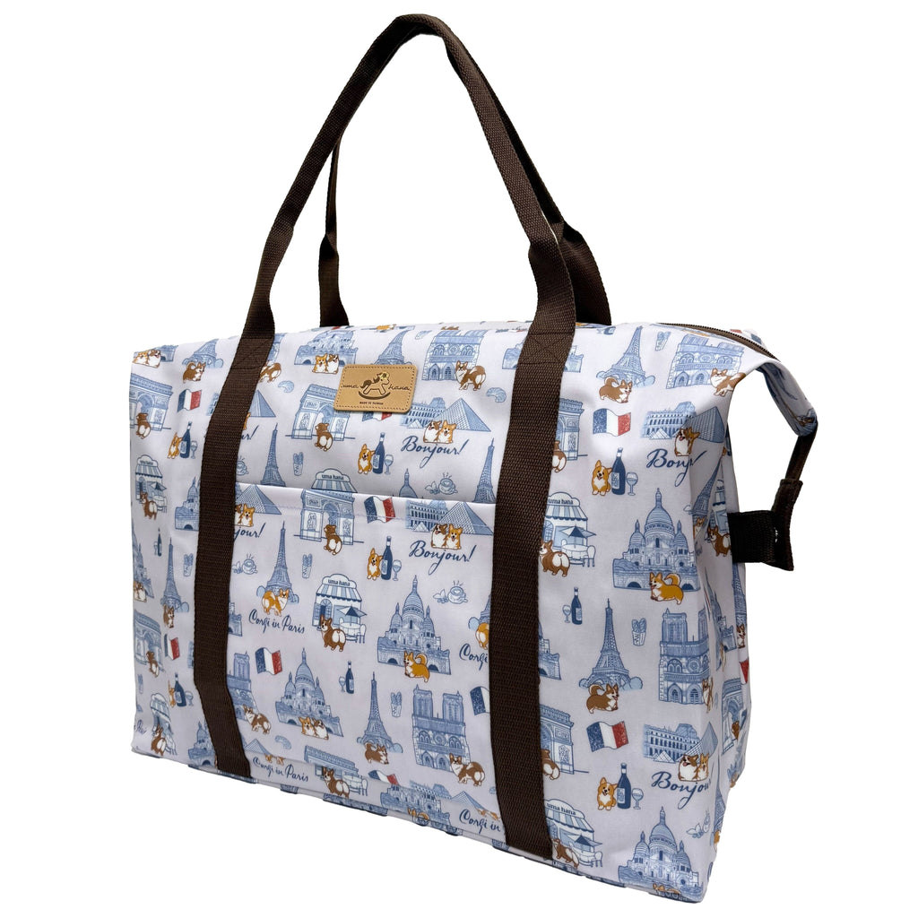 Gray Corgis in Paris Extra Large Travel Tote Tote Tworgis 