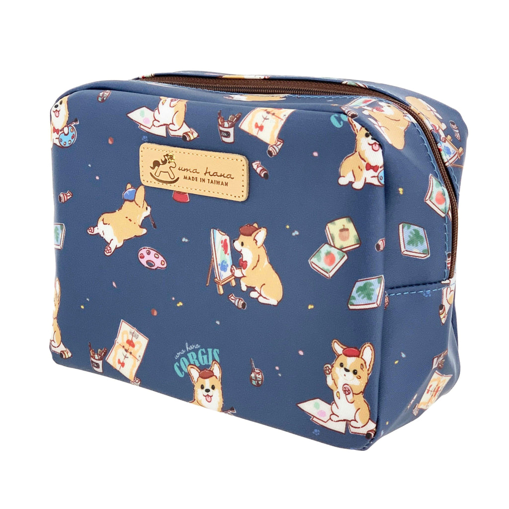 Navy Blue Color Me Corgi Cube Cosmetic Bag Cosmetic Bag Tworgis 