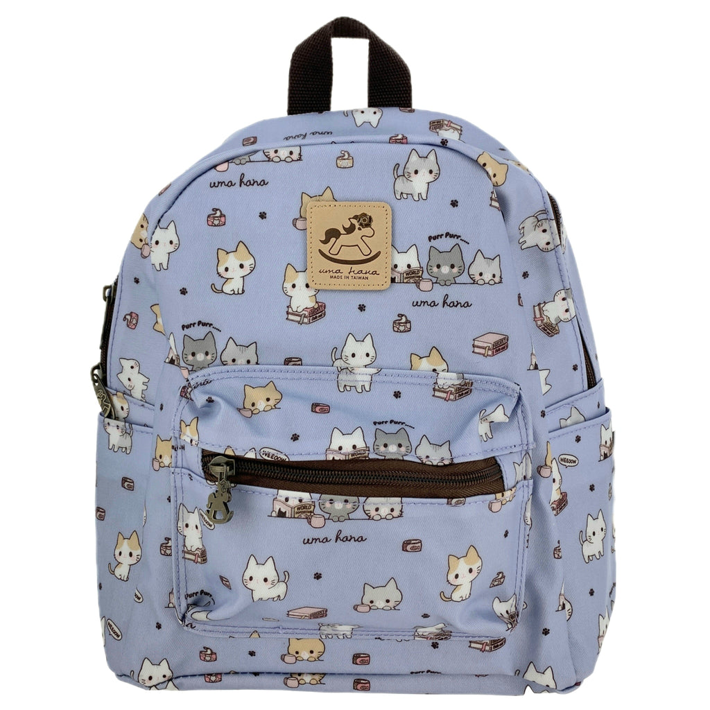 Periwinkle Blue Meow Cat Small Backpack