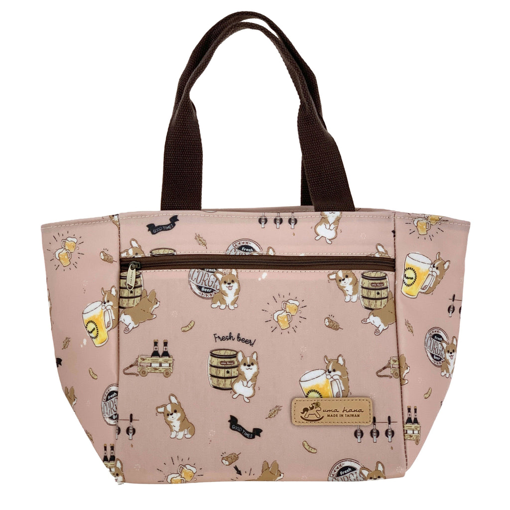 Pink Beer Corgi Insulated Lunch Tote