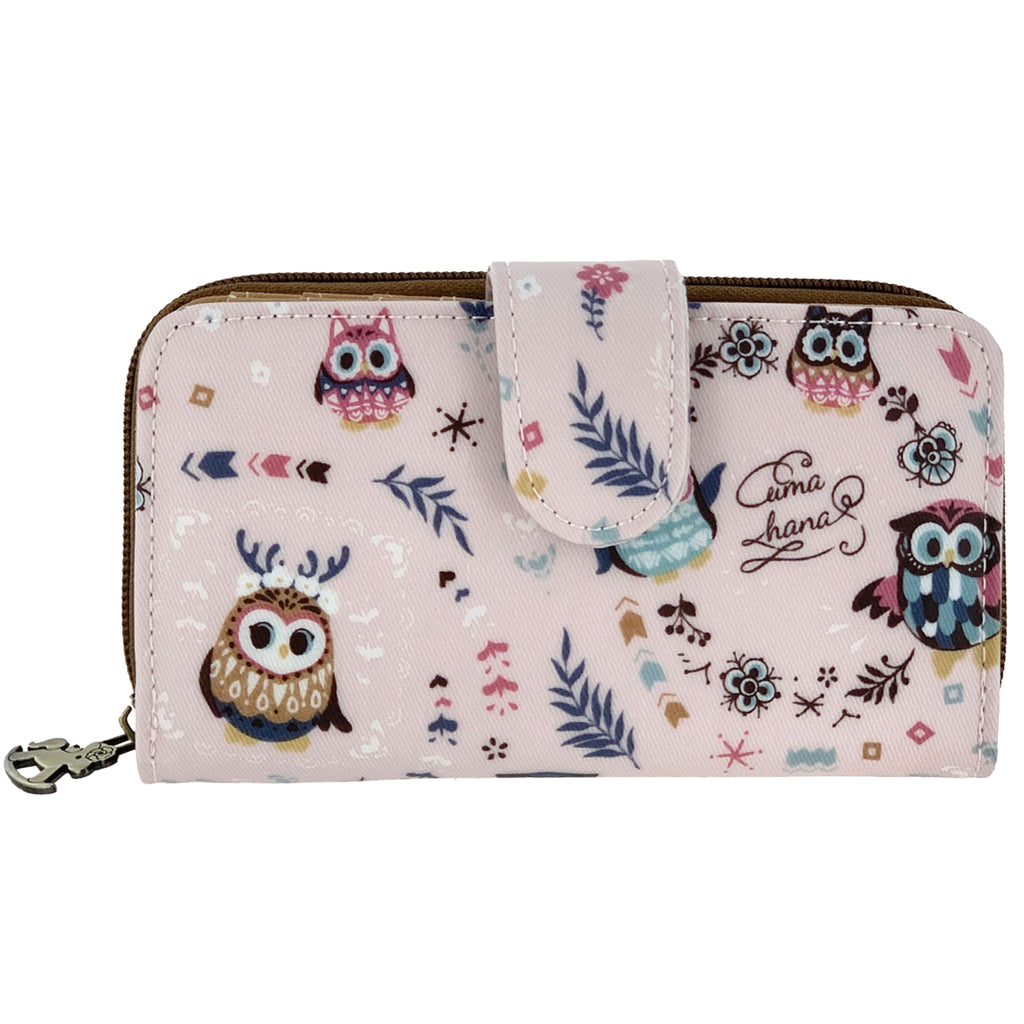 Pink Owl Leaves Medium Snap Fold Wallet Wallet Tworgis 