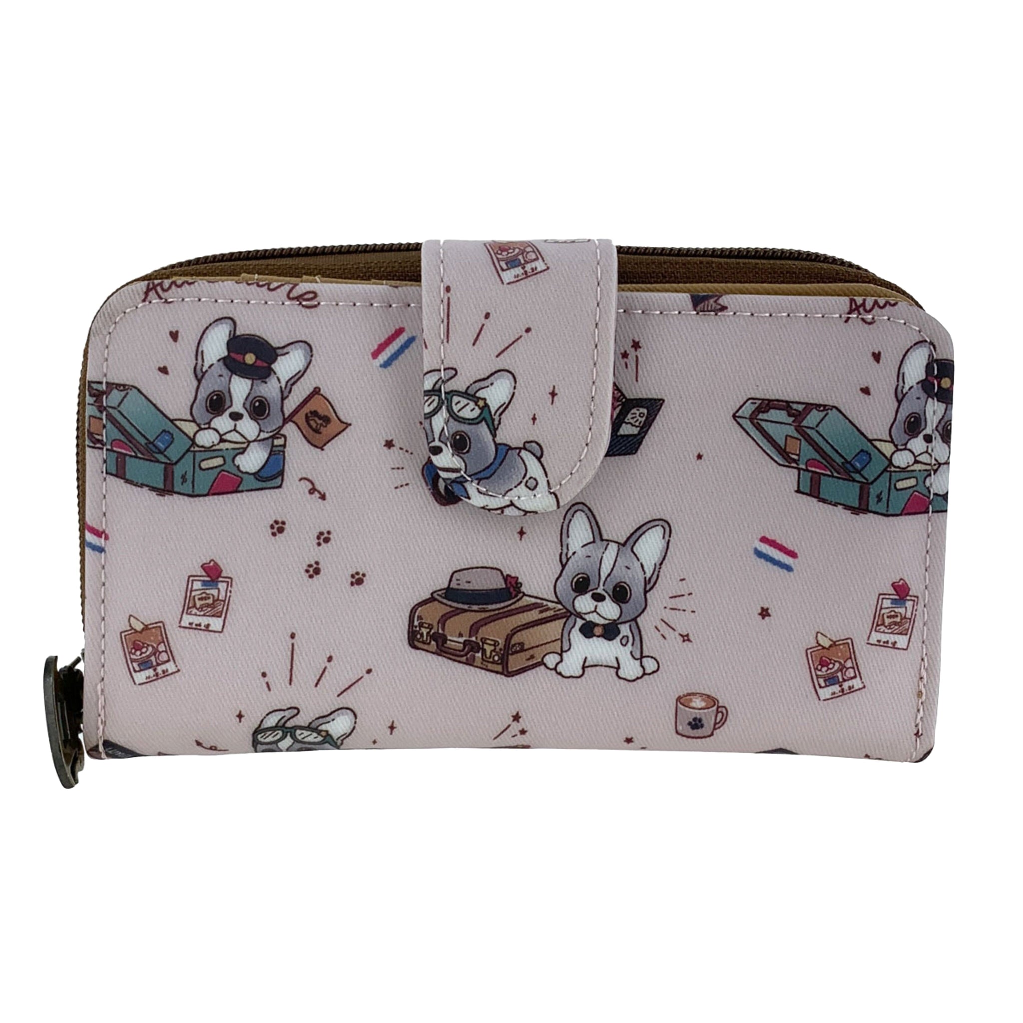 Pink Travel Frenchie Medium Snap Fold Wallet Wallet Tworgis 