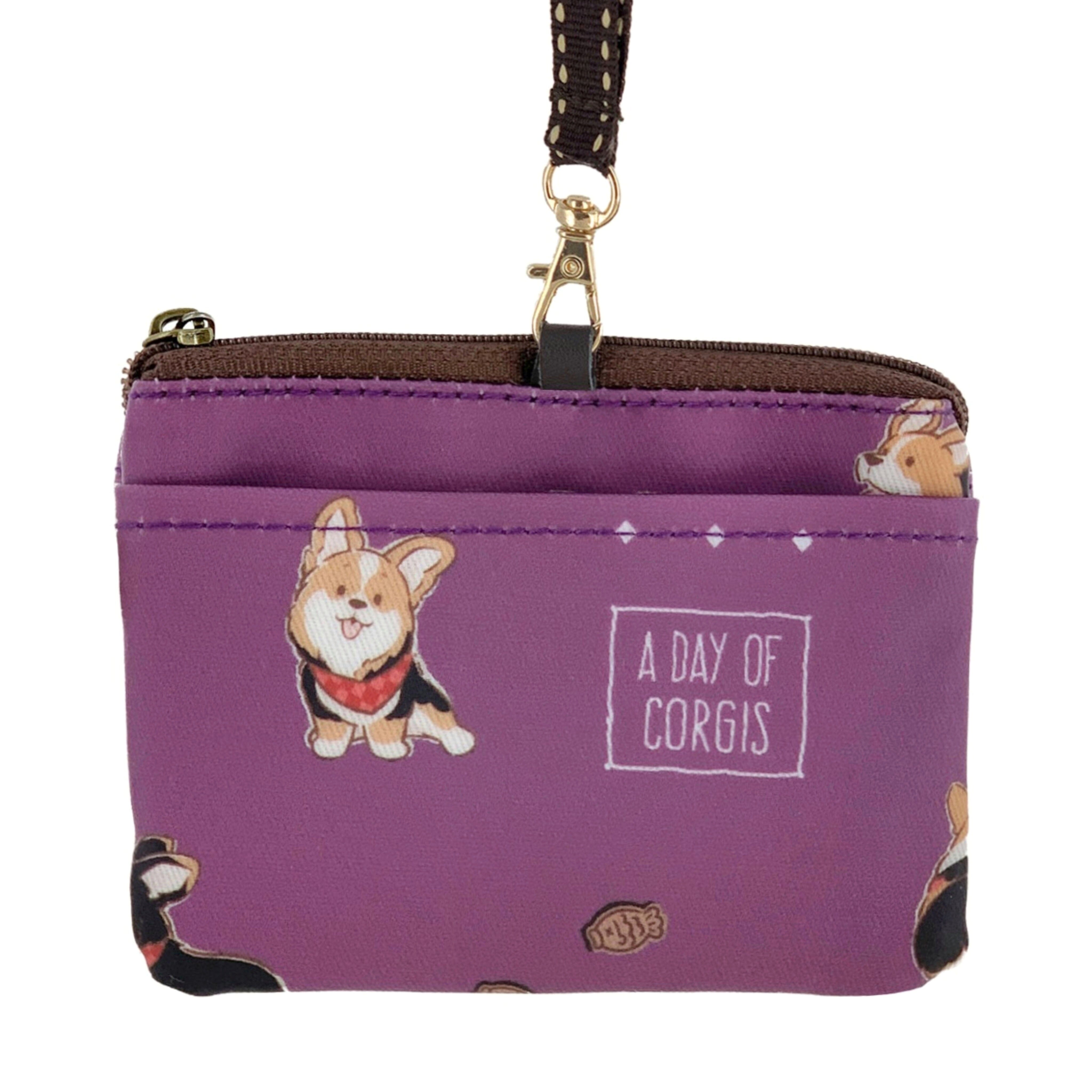 Purple Tricolor Corgi Card Coin Purse Tworgis