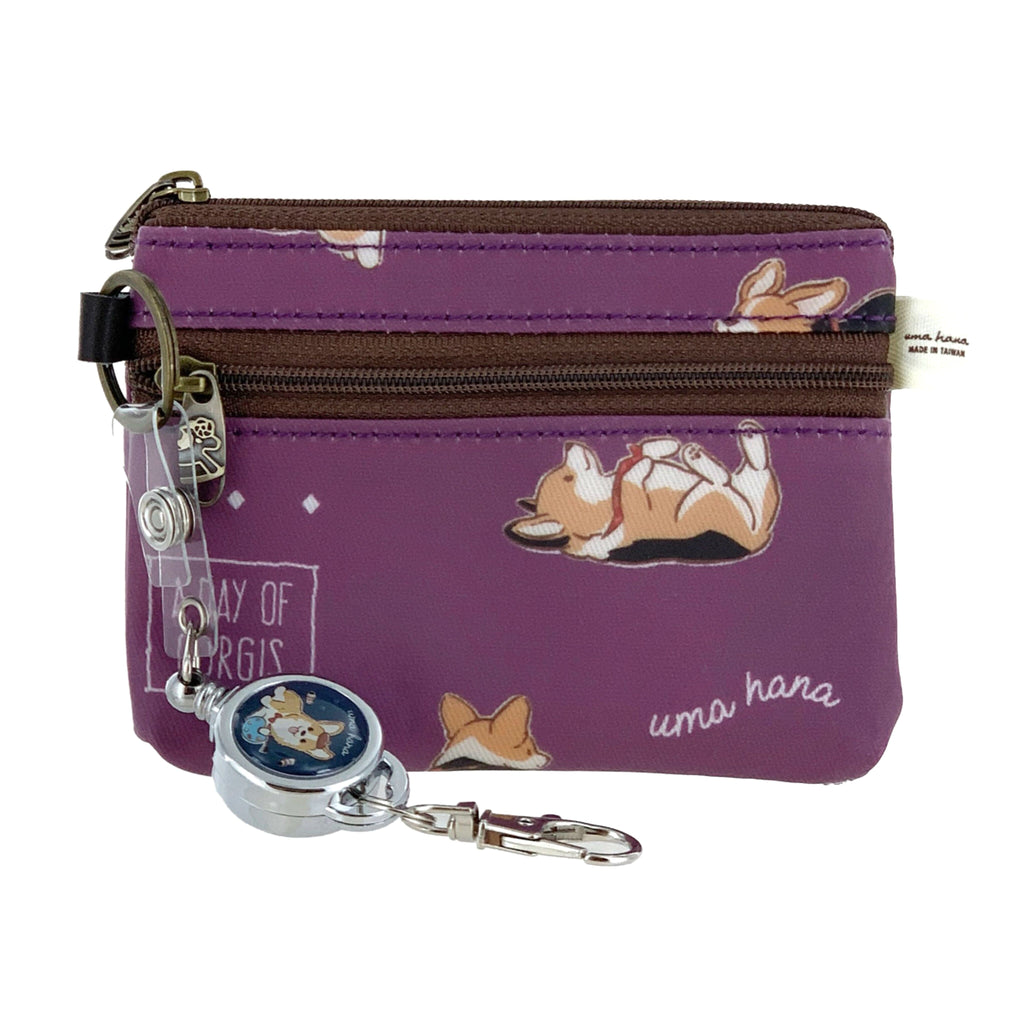Purple Tricolor Corgi Retractable Coin Purse Retractable Coin Purse Tworgis 