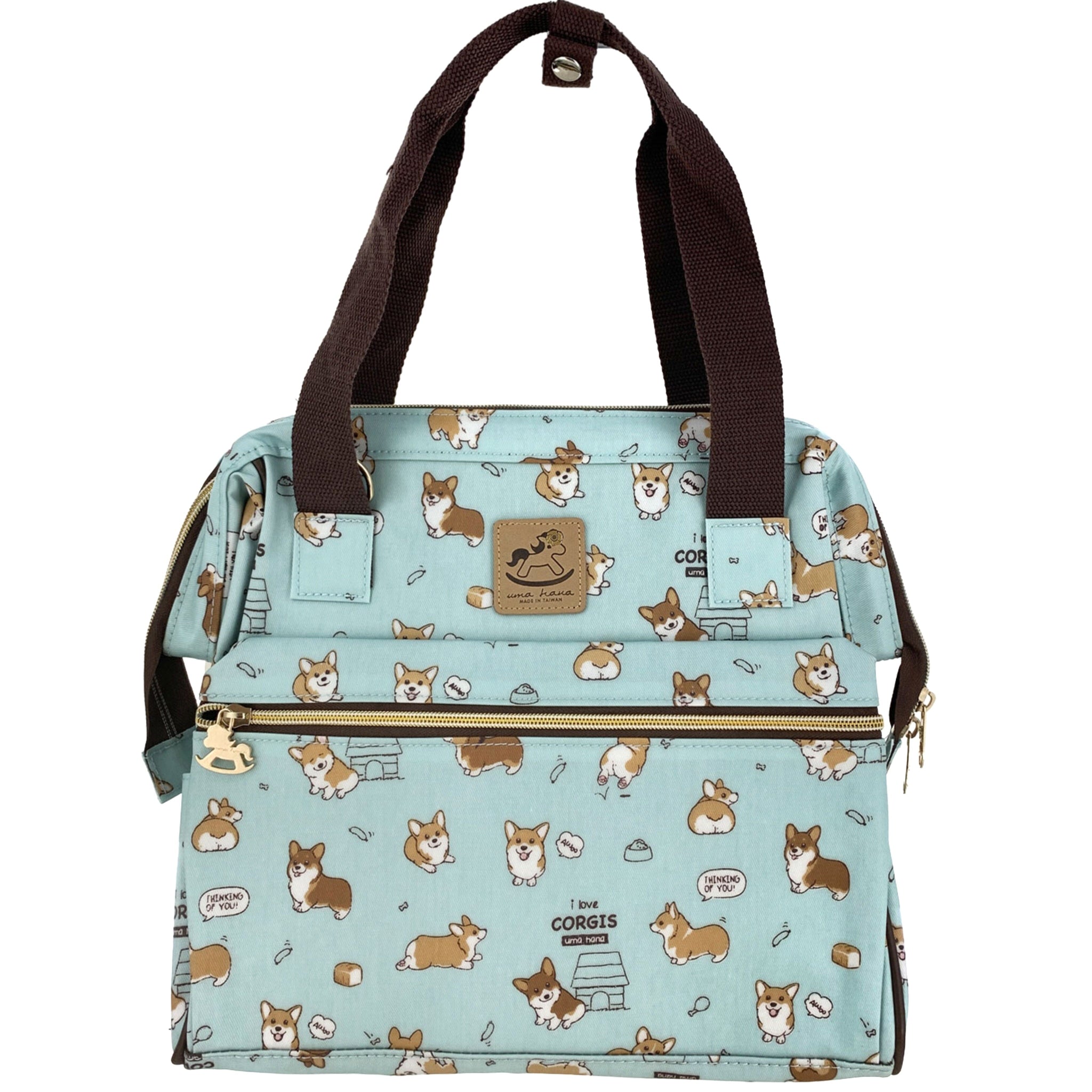 Teal Corgi Puppy Medium Convertible Bag Triple Usage Bag Tworgis 