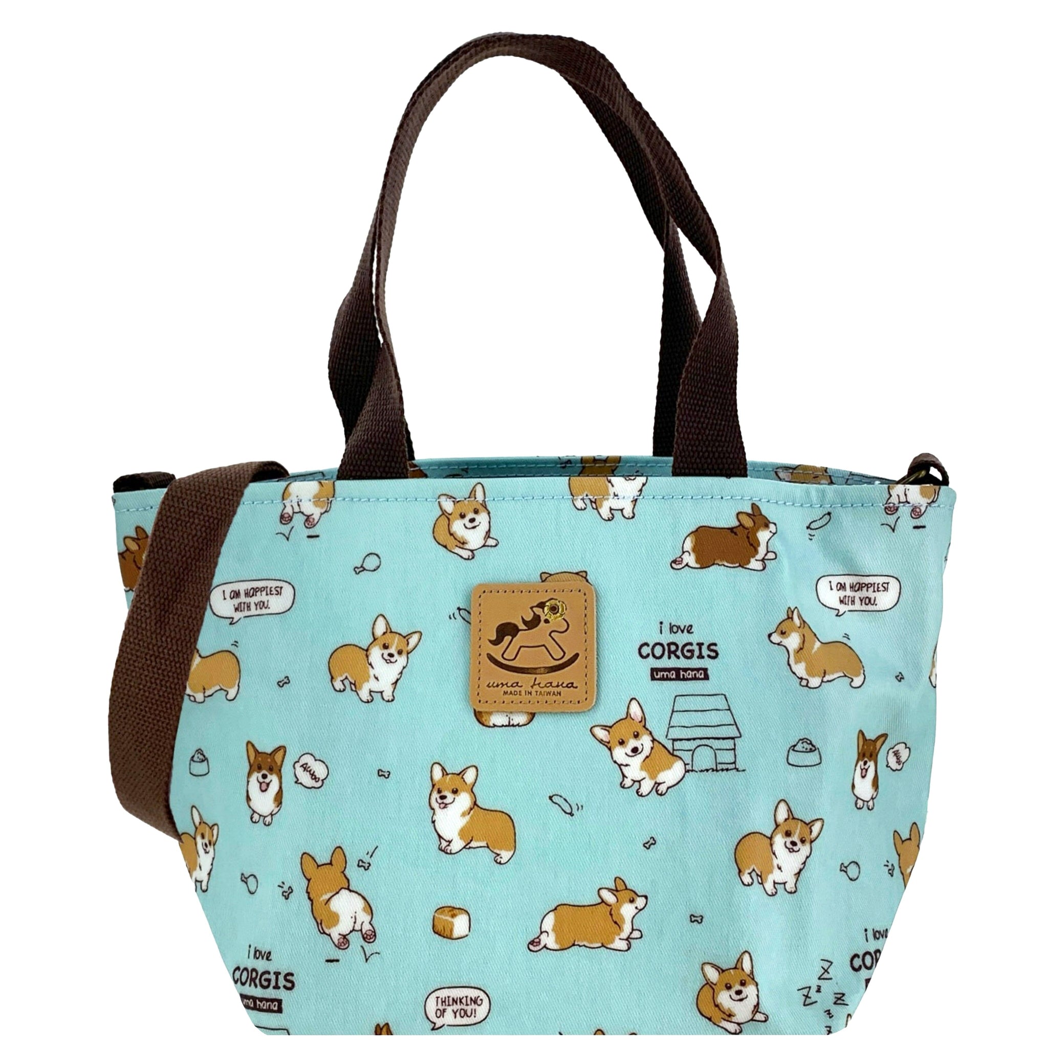 Teal Corgi Puppy Mini Travel Tote Tote Tworgis 