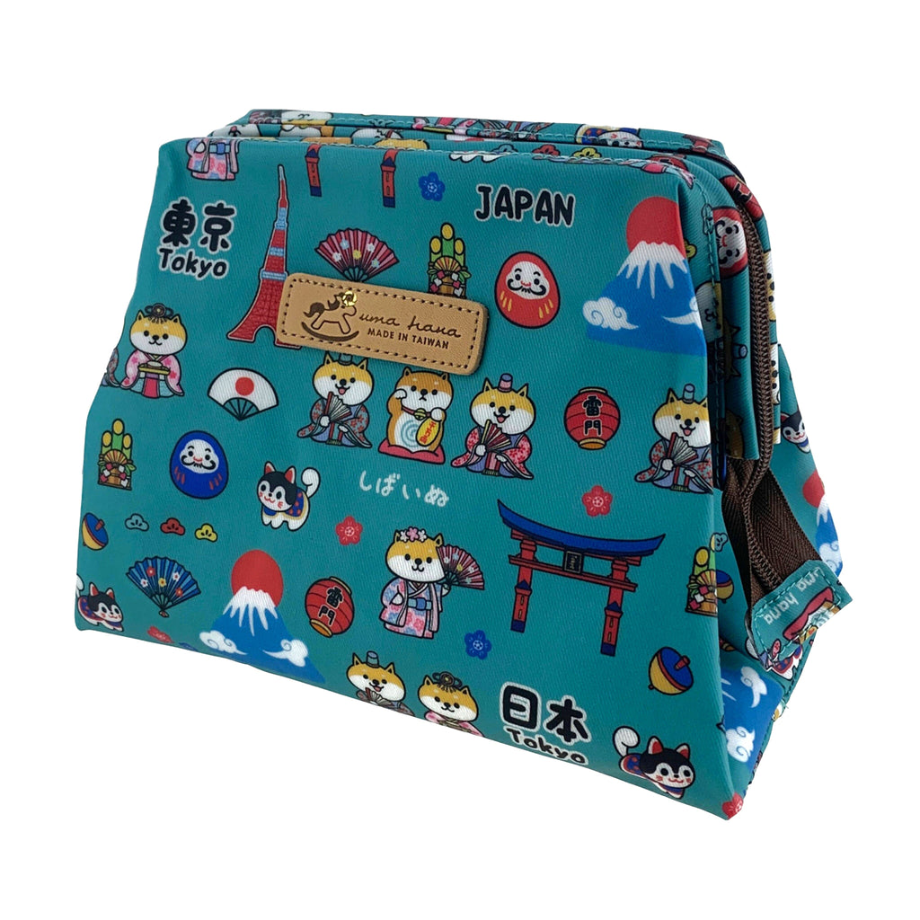 Teal Shiba Japan Large Cosmetic Bag Cosmetic Bag Tworgis 