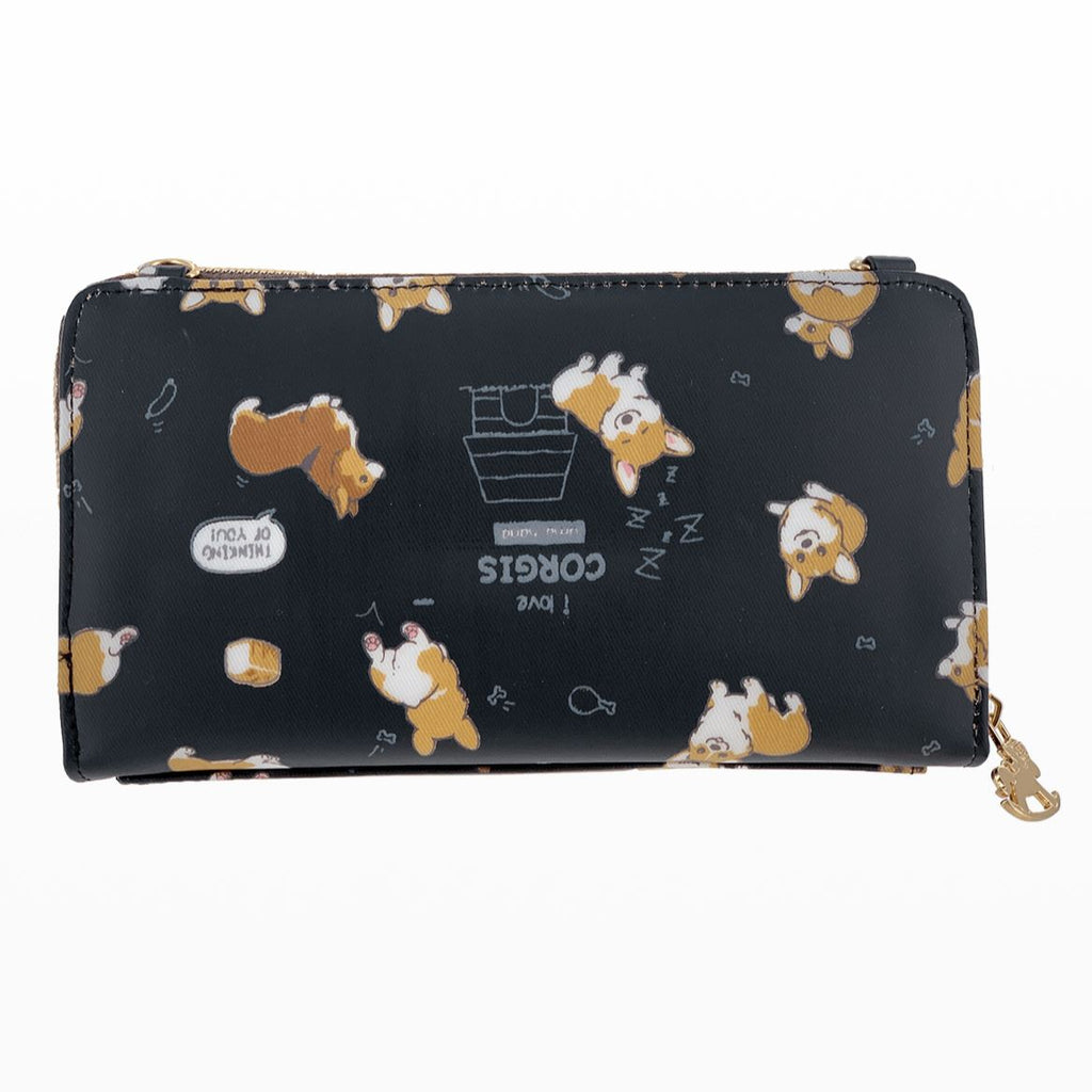 Black Corgi Puppy Crossbody Shoulder Clutch Wallet Crossbody Wallet Tworgis 