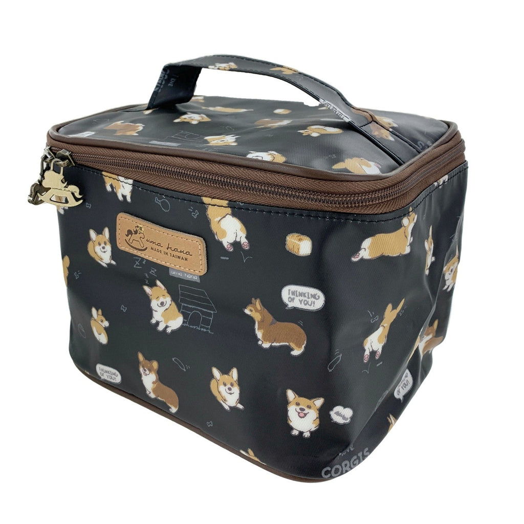 Black Corgi Puppy Travel Cosmetic Bag