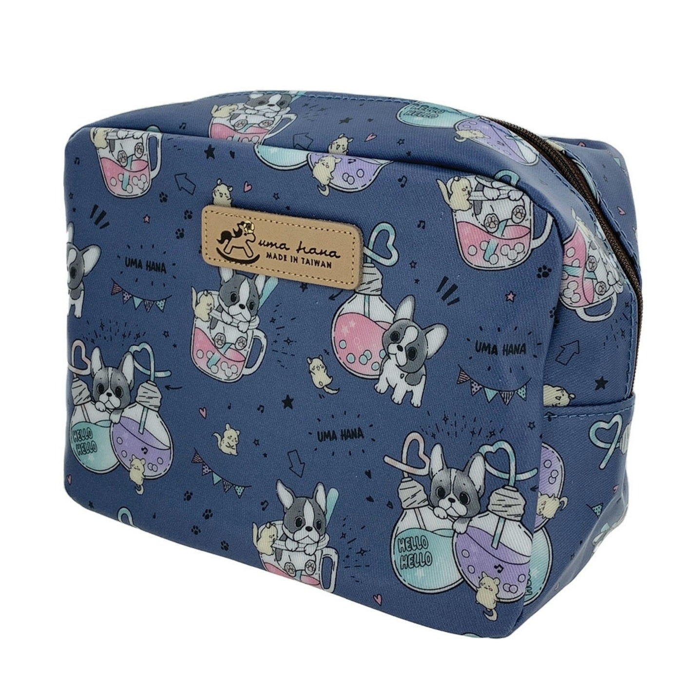 Blue Boba Frenchie Cube Cosmetic Bag