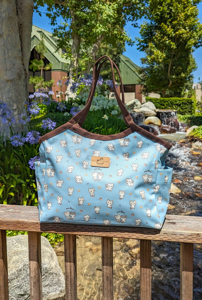 Blue Crumbs & Kittens Trapeze Shoulder Tote