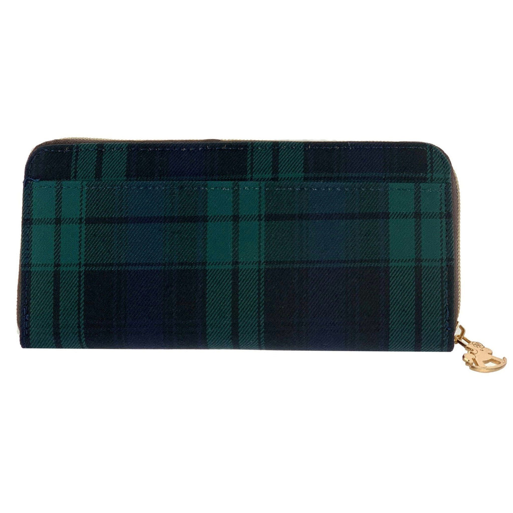 Back of the green and blue tartan plaid long wallet from Tworgis