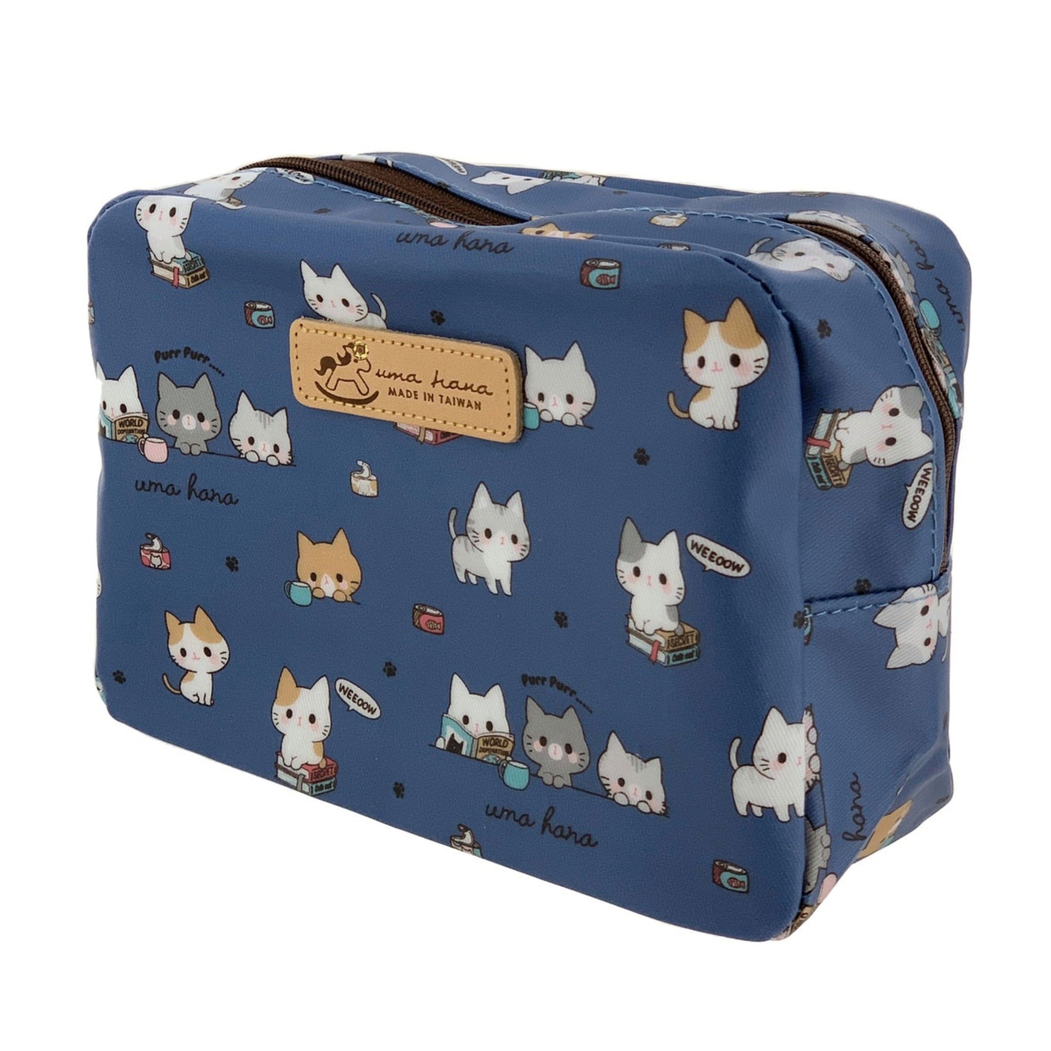 Blue Meow Cat Cube Cosmetic Bag