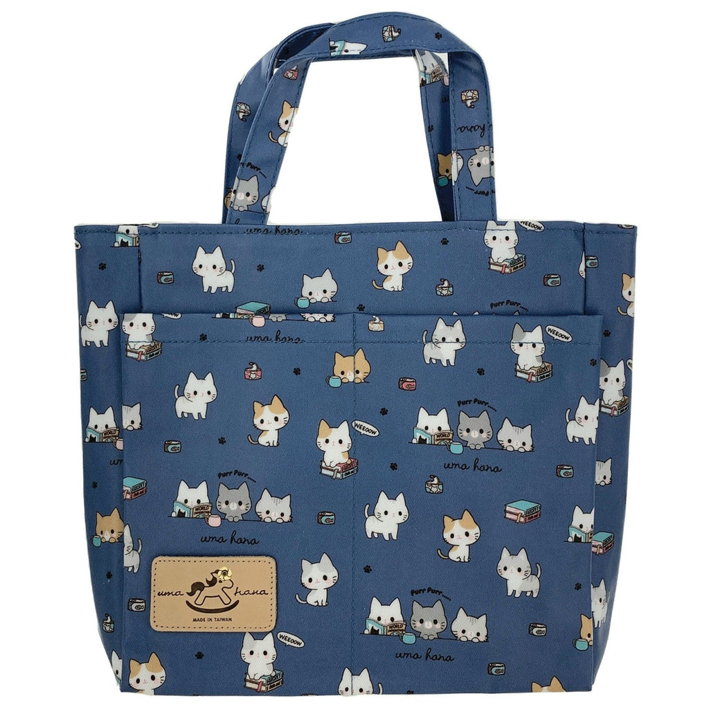 Blue Meow Cat Double Pocket Tote