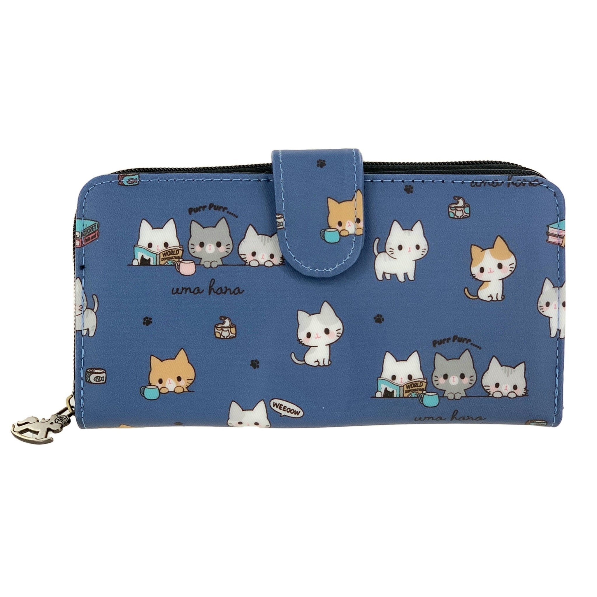 Blue Meow Cat Long Snap Fold Wallet Wallet Tworgis 