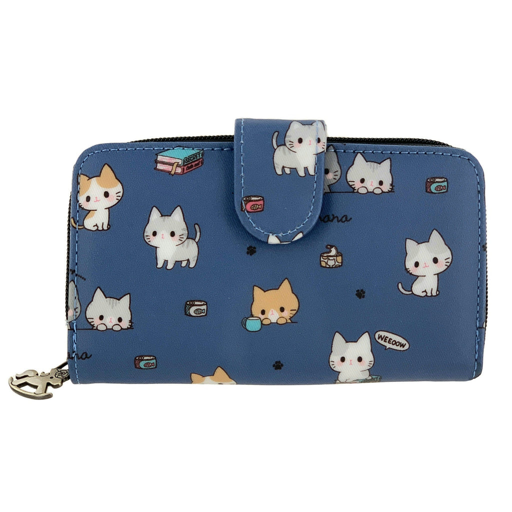 Blue Meow Cat Medium Snap Fold Wallet Wallet Tworgis 