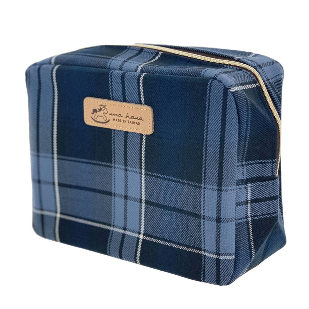 Blue Tartan Plaid Cube Cosmetic Bag