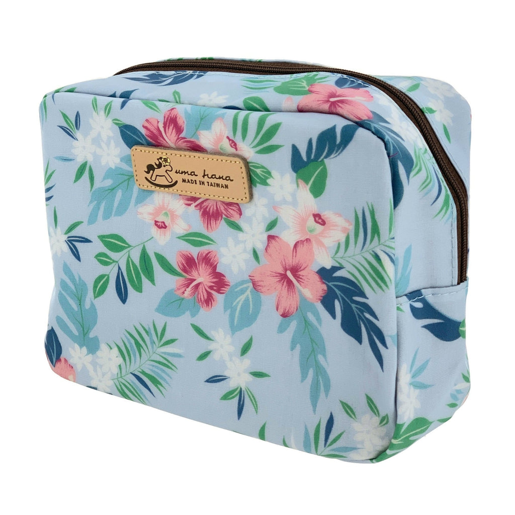 Blue Tropical Flowers Cube Cosmetic Bag Cosmetic Bag Tworgis 