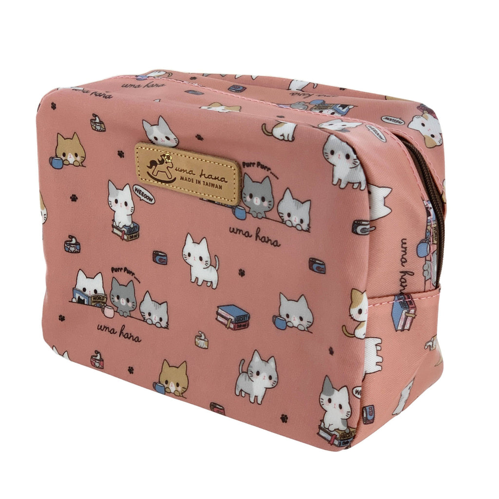 Coral Meow Cat Cube Cosmetic Bag