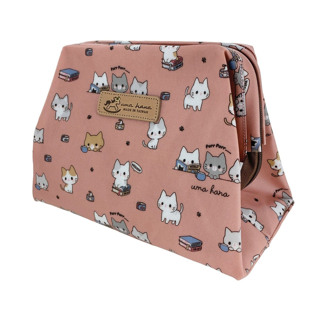 Coral Meow Cat Large Cosmetic Bag