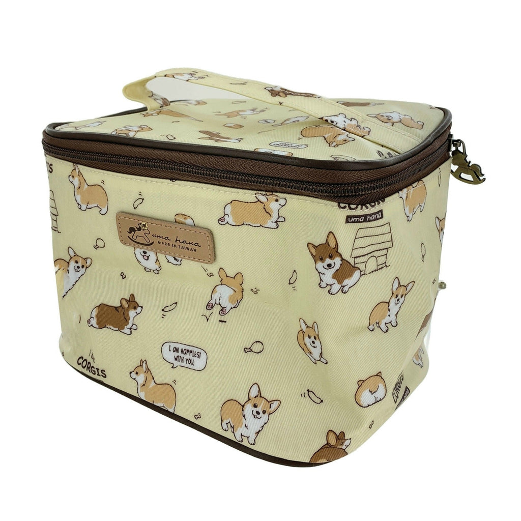 Cream Corgi Puppy Travel Cosmetic Bag