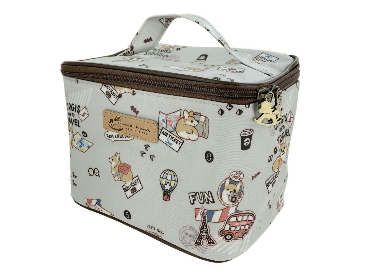 Gray Corgi Adventure Travel Cosmetic Bag