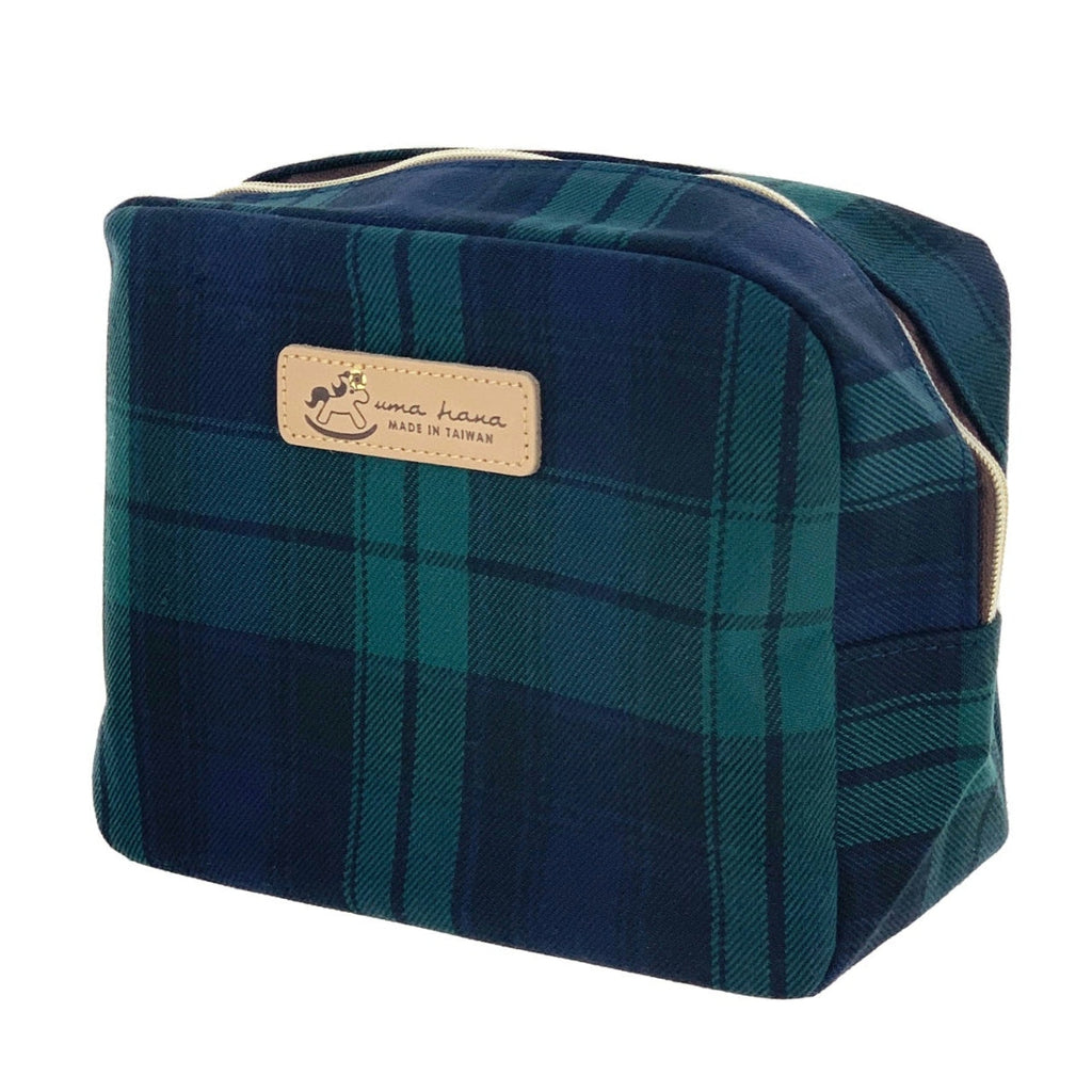 Green & Blue Tartan Plaid Cube Cosmetic Bag