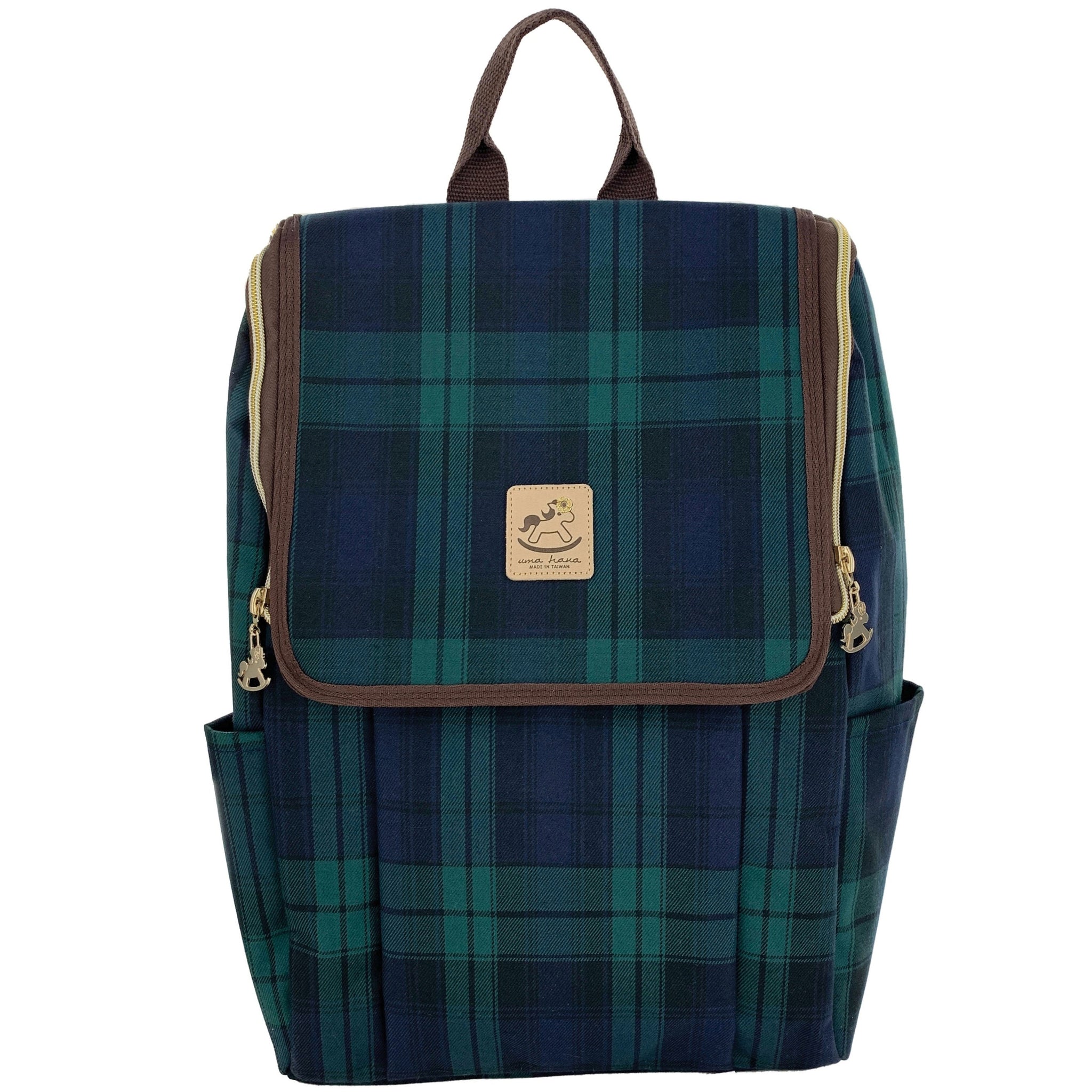 Green & Blue Tartan Plaid Flip Backpack