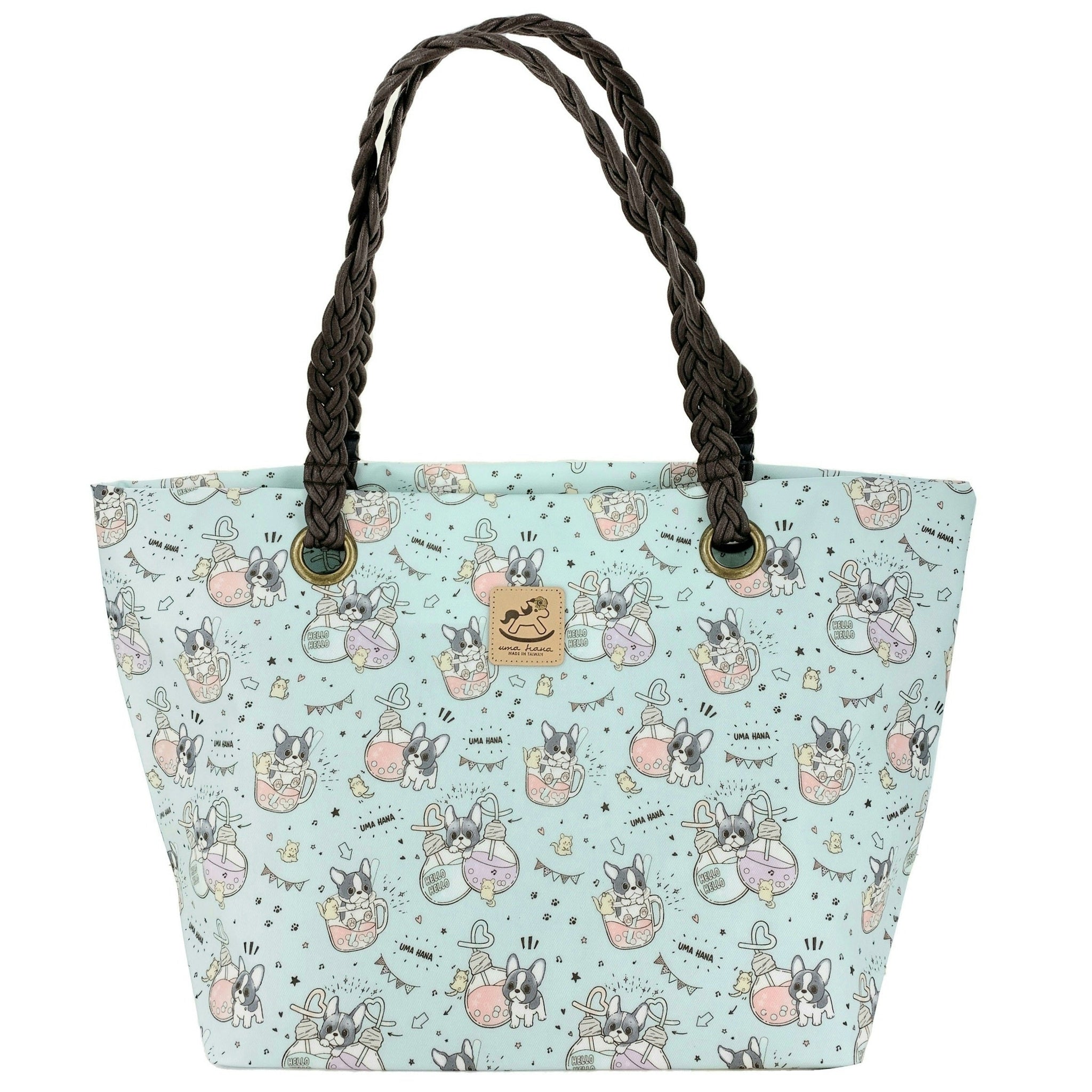 Green Boba Frenchie Woven Shoulder Tote