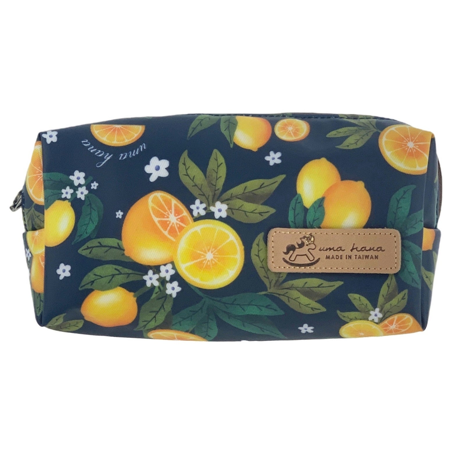 Navy Blue Lemon Grove Rectangle Cosmetic Bag