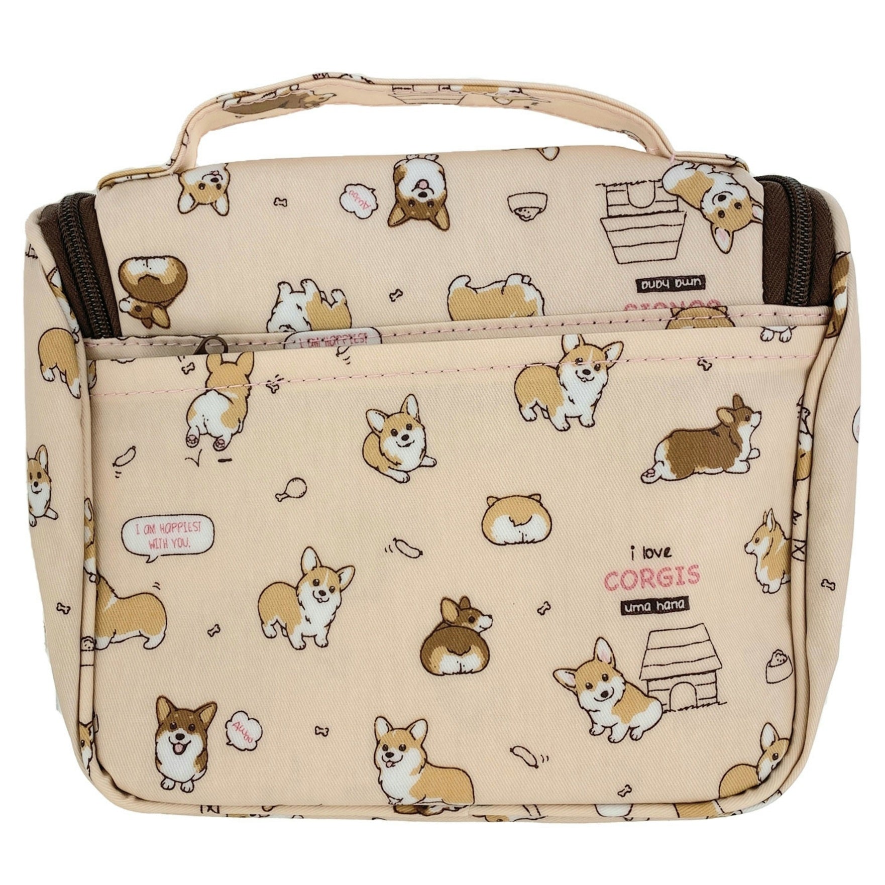 Peach Corgi Puppy Toiletry Bag